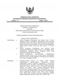 PERATURAN DESA GIRIWUNGU NOMOR 11 TAHUN 2019 TENTANG ANGGARAN PENDAPATAN DAN BELANJA DESA TAHUN ANGG